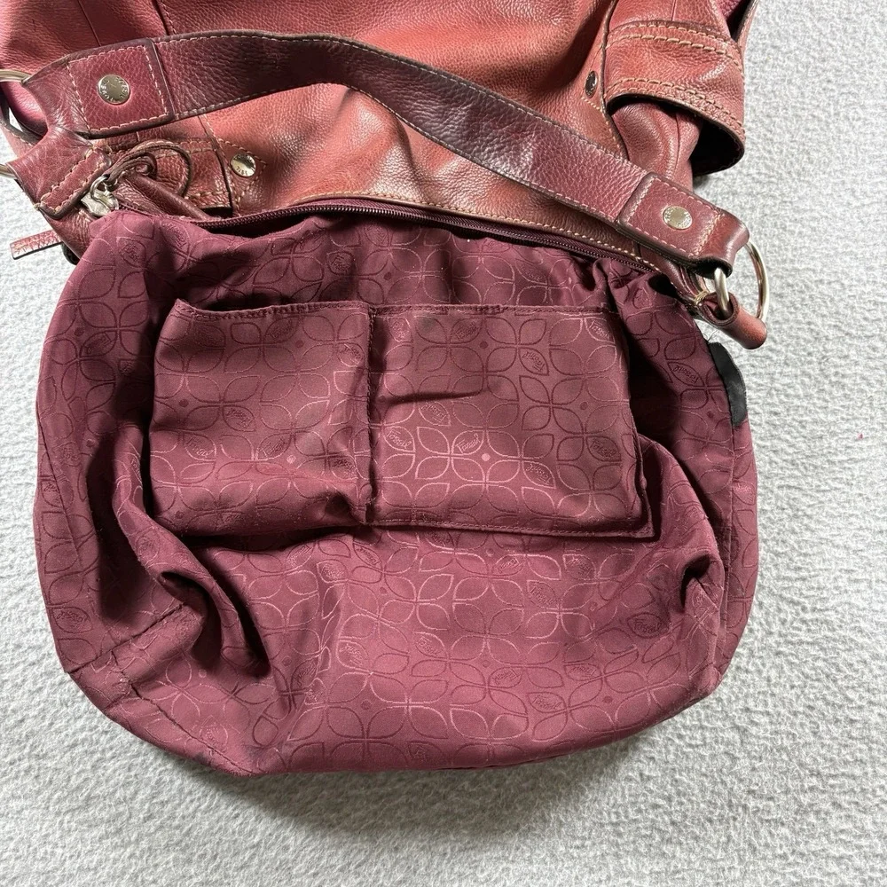 VTG Fossil Red Pebbled Leather Hobo Shoulder Bag Y2K Slouchy Purse Side Pockets